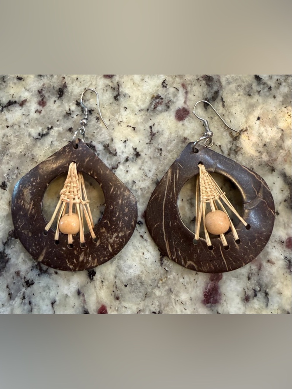 Handmade Brazilian Coconut Shell, Wood Beads, and Woven Natural Fibers Teardrop